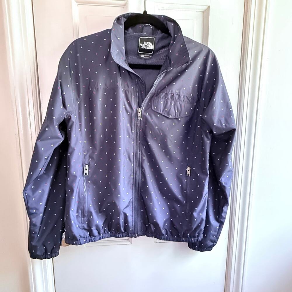 The North Face Navy Blue Multicolor Polka Dot Windbreaker Jacket Women's Medium